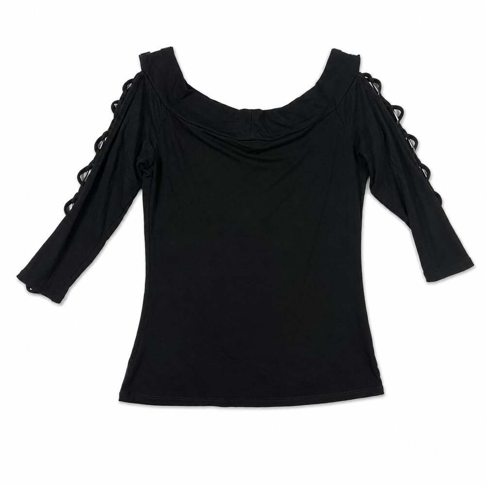 Vintage Y2K Express Black Off-The-Shoulder Long Sleeve Top with Cutout Lace-Up D